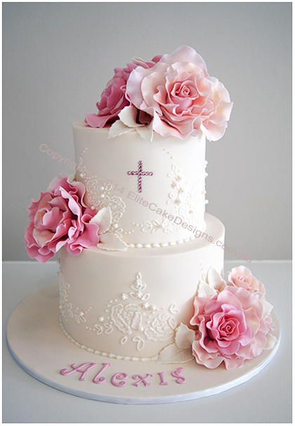 Classic Roses Christening Cake for a baby girl